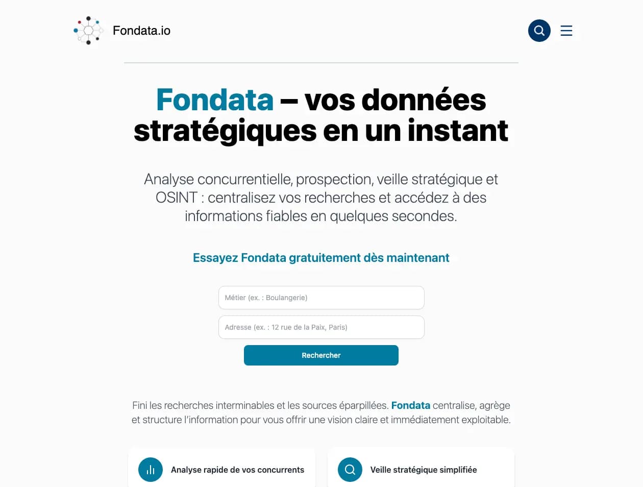 Interface de la plateforme Fondata